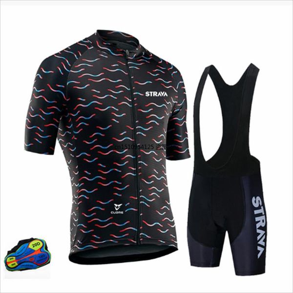 

racing sets strava 2021 men's special for cycling suit short sleeve breathable strap mountain bike road outdoor sportswear set, Black;blue