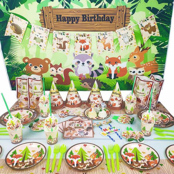 

new forest zoo party cartoon paper tray cup towel flag pulling decorative set