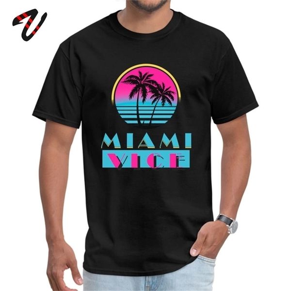 Miami Vice Rodada Colarinho T-shirt do Trabalho Custom Tops T Odeio Manga Est Milão Vestuário Preto Homens 210716