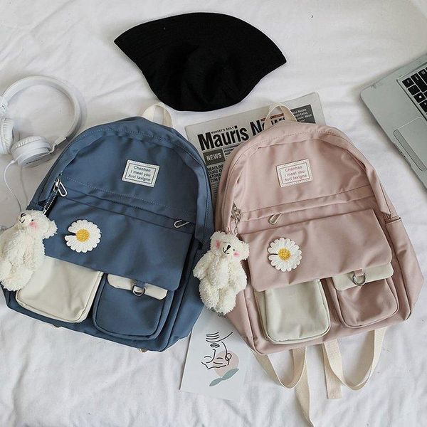

backpack small pure and fresh chrysanthemum decoration contrast color schoolbag school style literary girl versatile student