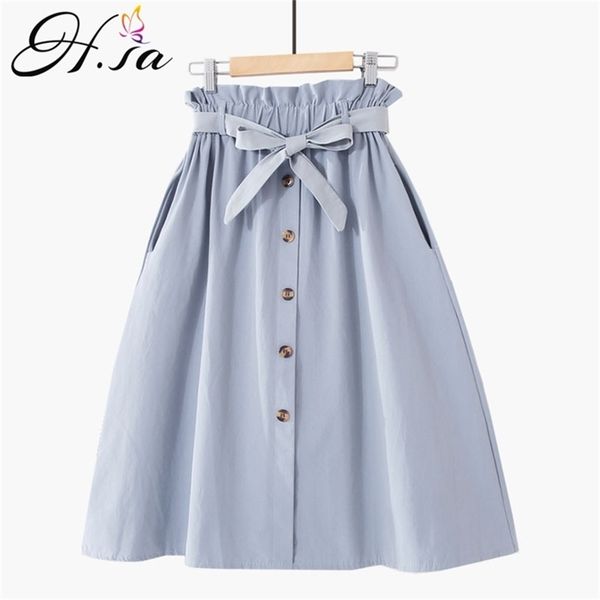 

high waist women's pleated skirts with belted spring summer button bow belt elegant office female mi-long skirt saia 210430, Black