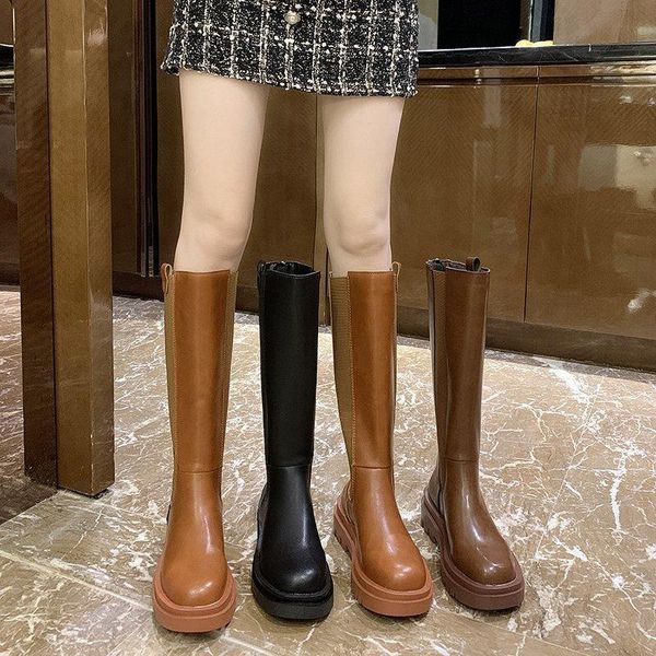 

boots winter women's botas de plataforma hasta la rodilla con cordones para mujer, largas estilo, invierno, 2021, Black