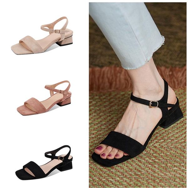 

sandals women's 2021 summer daily fashion footwear outfits low-heeled suede casual solid comfortable shoes big size  8, Black