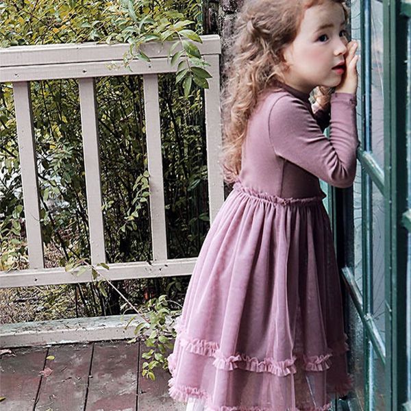 

autumn dress strawberry girls long sleeve splicing lace dress, Red;yellow