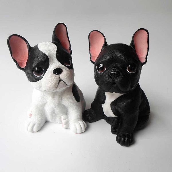 Simulação Estátua de Cão Bulldog Francês Figurine Coleção Ornamento Resina Decoração de Desktop