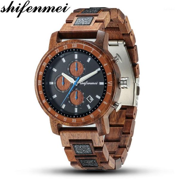 

wristwatches shifenmei mens quartz watch fashion wooden watches wristwatch full wood men casual clock acacia zebrawood, Slivery;brown