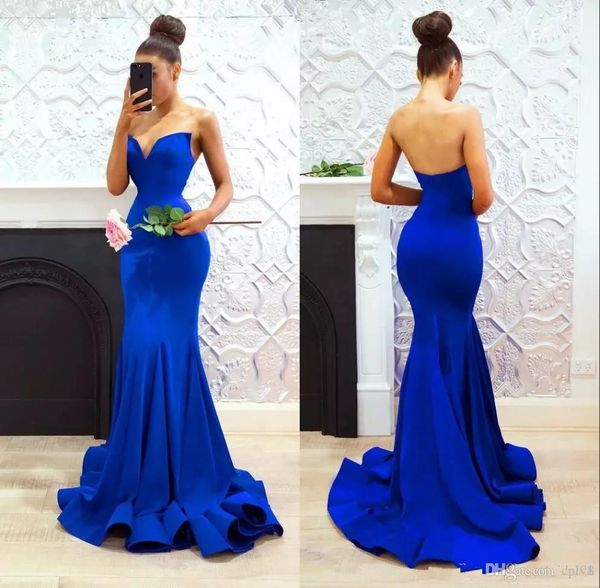 Kleid Royal Blue Simple Long Mermaid 2021 Schatz Reißverschluss Backless Sexy Lang Abend Prom Kleider