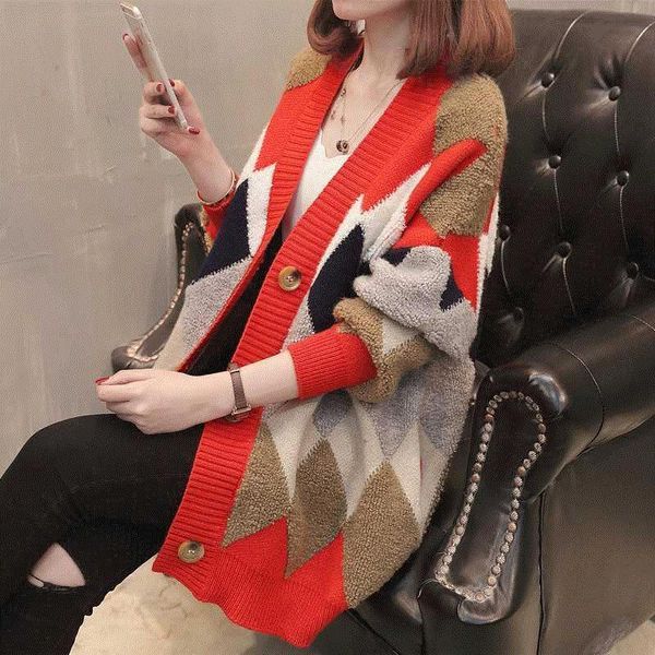 

women's knits & tees women autumn winter fashion single-breasted print knitted cardigan sweater vintage female outerwear long sleeve x, White
