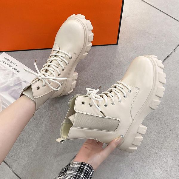 

boots brand women's shoes round toe lace up lolita boots-women flat heel fashion 2021 ankle med black rock ladies lace-up cross-