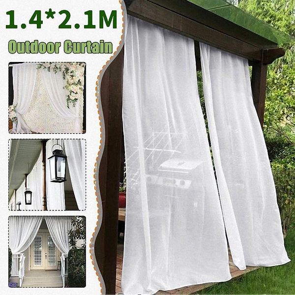 

1.4x2.1m 2 pieces of solid-color wear rod gauze curtain suitable for garden party outdoor porch white & drapes