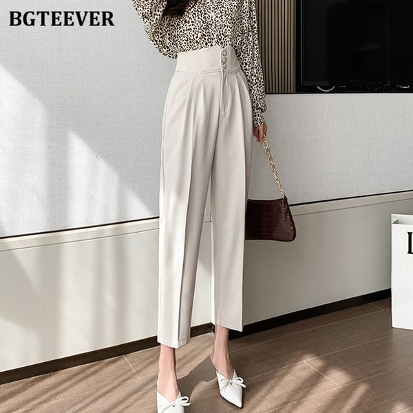 

pants new spring summer high waist buttons women suit casual ankle-length harem pants chic ladies solid trousers 2021 qlf6, Black;white