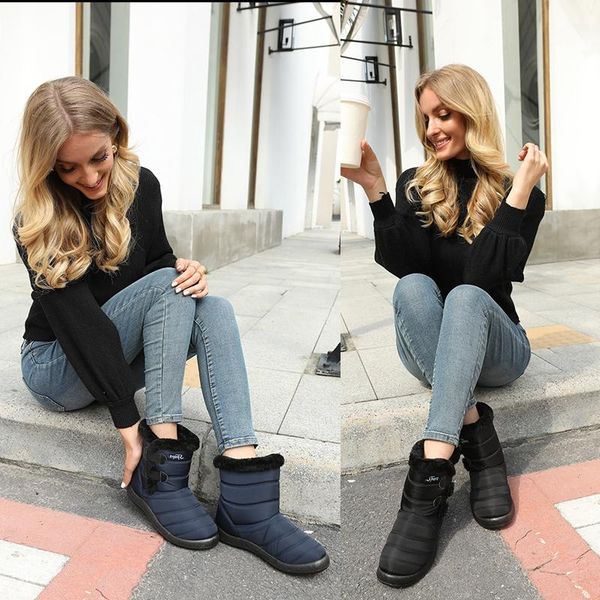 

boots women waterproof snow female plush winter warm ankle botas mujer shoes woman plus size 43, Black