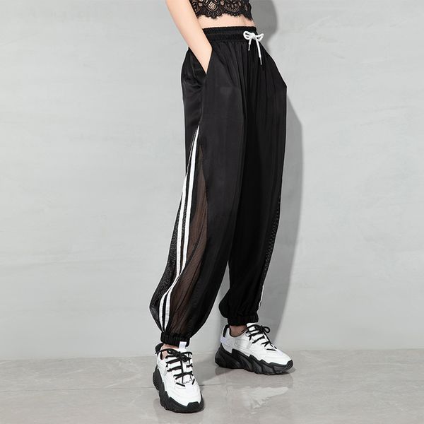 

pants trousers women's wear 2021 summer casual leggings transparent thin loose sports 21-196, Black;white