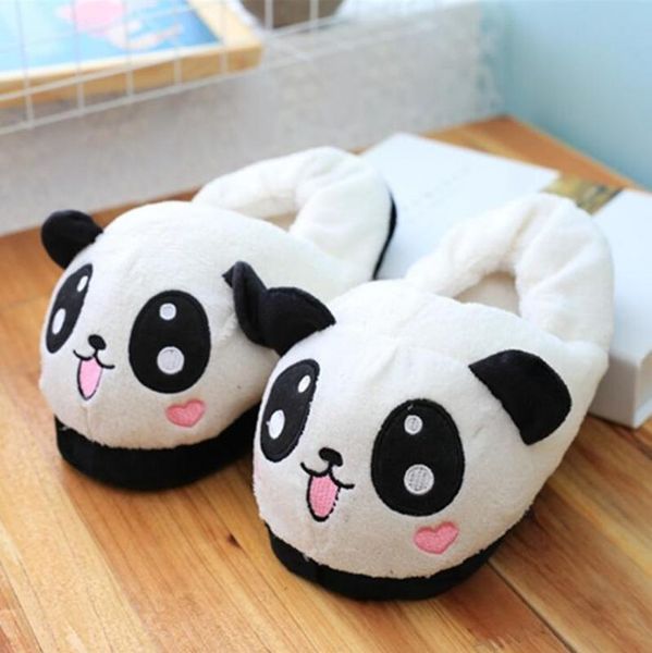 

winter indoor panda slippers flat furry home cartoon women couple animal warm non-slip shoes, Black