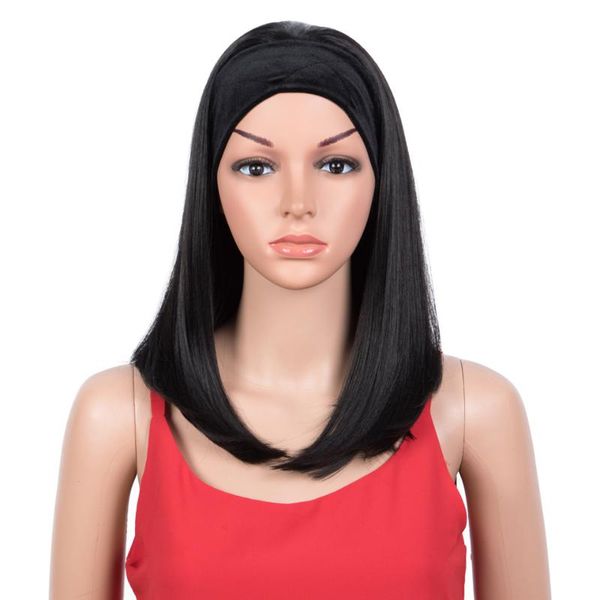 

synthetic wigs fashion idol 16 inch soft headband straight hair easy install 150% density glueless machine made for women, Black