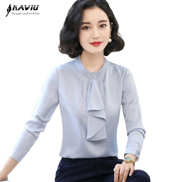 

women's blouses & shirts 2021 fashion women shirt elegant ruffles long sleeve loose chiffon office ladies work clothes, White