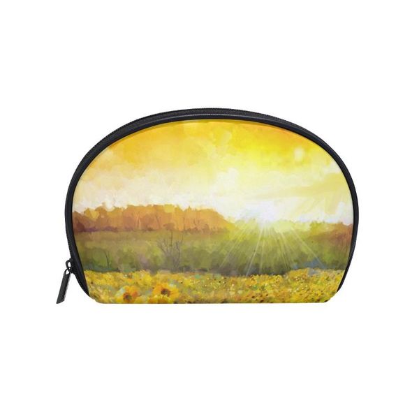 

fengju multifuncition shell cosmetic bag purse half moon hanging travel toiletry pouch for girls woman sunflower oil painting bags & cases