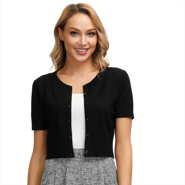 

women jumpers summer casual sweaters cropped cardigan knitwear knitted coat short sleeve crew neck stretch slim fashion sweater, White;black