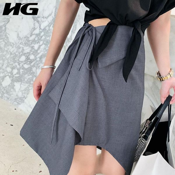 

irregular solid bow skirt women 2021 autumn casual fashion style temperament all match high waist clothes zp2203 skirts, Black