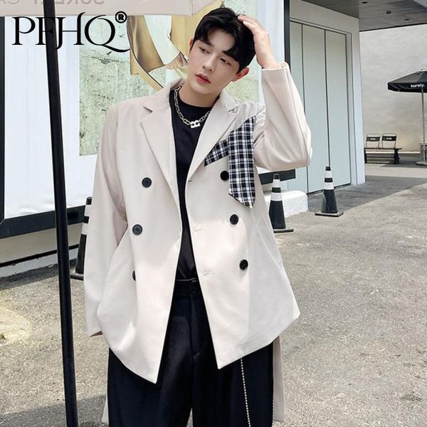 

men's suits & blazers pfhq men 2021 autumn winter korean style ins trends suit handsome double breasted blazer slim fashion splicing c, White;black