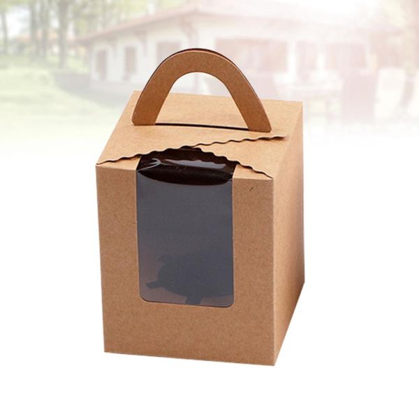 

50pcs portable single cavity cupcake box with window insert containers holder party favors for home dessert shop (kraft gift wrap