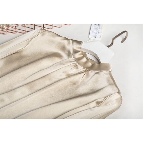 

blouses 2021 silky champagne satin nude collar long-sleeved silk shirt, White