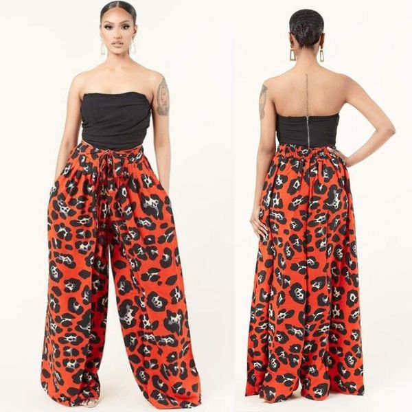 

ethnic clothing pants for women african leopard print trousers summer dashiki lady casual high waist wide leg streetwear 2021, Red