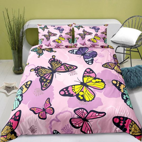 

bedding sets butterfly set single double twin full  king size pink bed bedroom decor for girls and women housse de couette