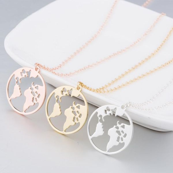 

pendant necklaces stainless steel 20mm necklace globetrotter earth chokers with 45cm+5cm chain 10pcs/lot, Silver