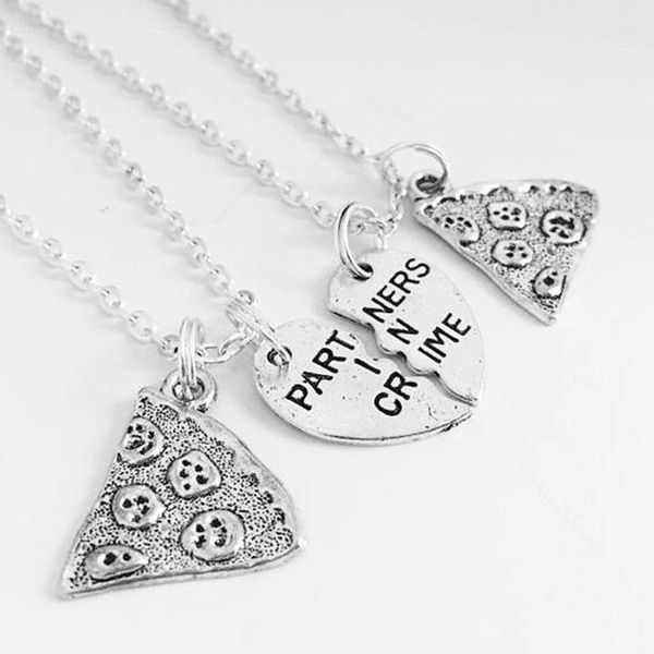 

pendant necklaces partners in crime broken heart friend pizza choker couple necklace for women jewelry bff friendship gift, Silver