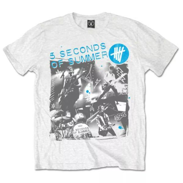 

5 seconds of summer live collage licensed men t-shirt, White;black