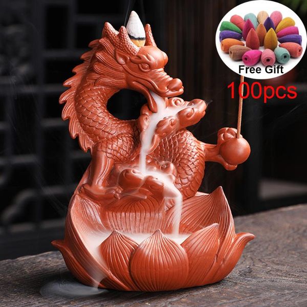 

fragrance lamps ceramic dragon backflow incense burner smoke waterfall censer stick holder home decor