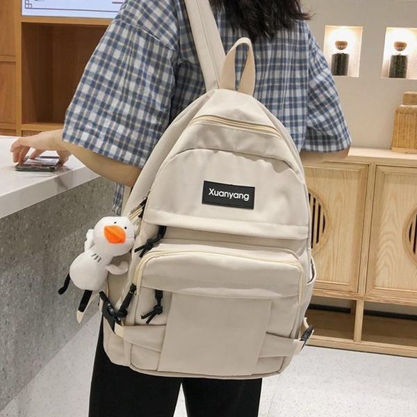 

enopella women waterproof nylon backpack solid color men large capacity schoolbag lapcollege black travel bag mochila