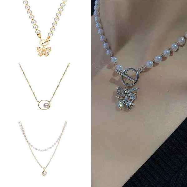 

pendant necklaces calesu necklace elegant white pearl women wedding choker simple charm fashion jewelry for ladies fc14 pr49, Silver