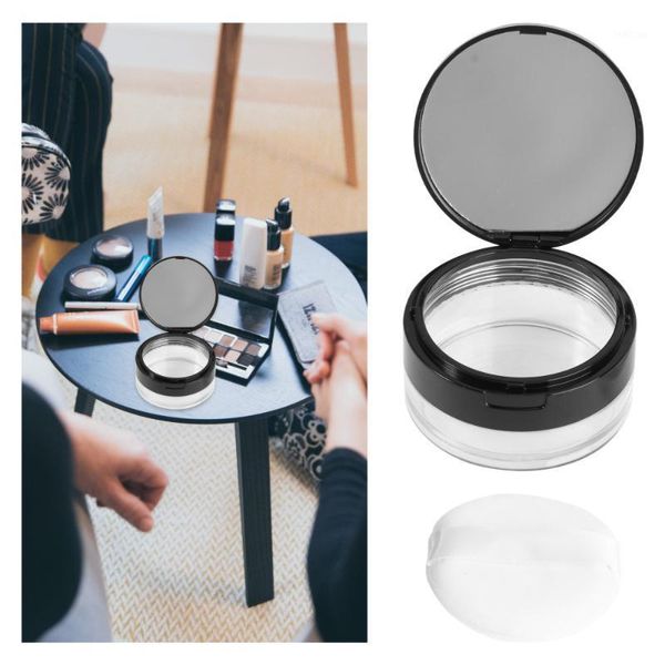 

storage bottles & jars portable empty powder case mirror loose container makeup with puff (black)