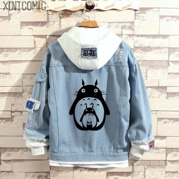 

men's hoodies & sweatshirts anime my neighbour totoro denim jacket autumn and winter jeans men women streetwear coat fake two casual sw, Black