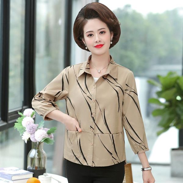 

spring two pocket women shirt female blouse 3/4 sleeve casual turn-down collar ol style loose blouses l-4xl women's & shirts, White