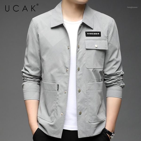 

men's jackets ucak brand autumn streetwear turn-down collar pocket men clothing classic casual jacket coat for clothes u8277, Black;brown