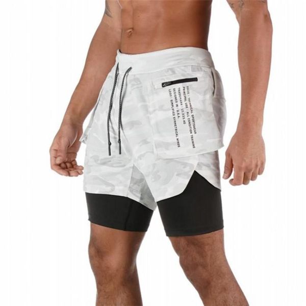 

men's shorts 2021 2 in 1 running security pockets leisure quick drying sport built-in hips hiden zipper, White;black