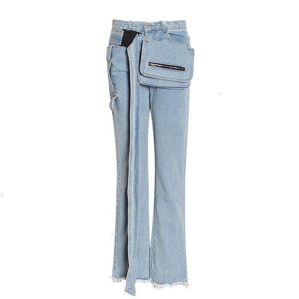 

jean designer stylish high waist pocket purse women denim jeans europe flare pants long trousers, Blue