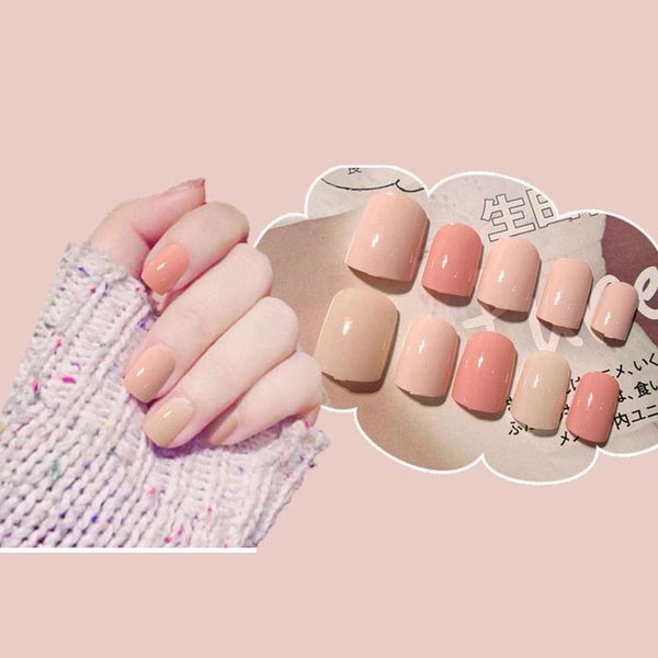 

false nails 24pcs press on girls sweet solid color fake nail ladies full cover art tips with glue short square to, Red;gold