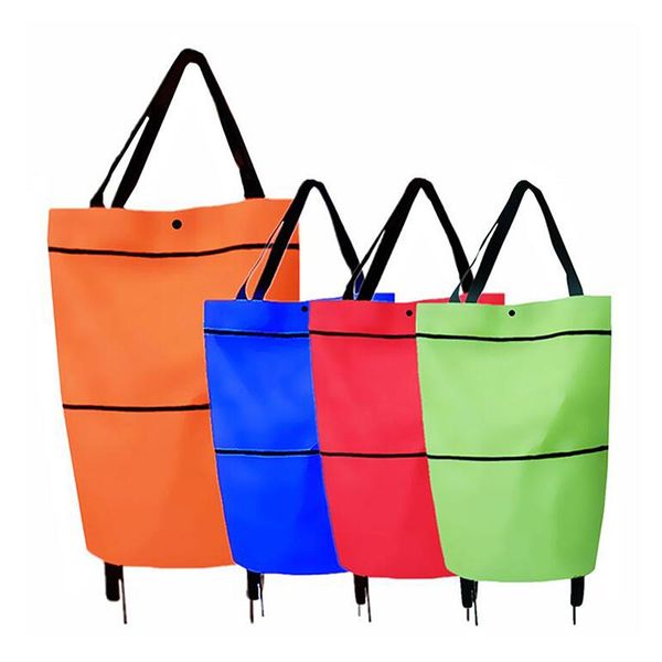

with wheels shopping bag 600d oxford cloth reusable foldable pull cart trolley grocery storage bags 1pcs 4color