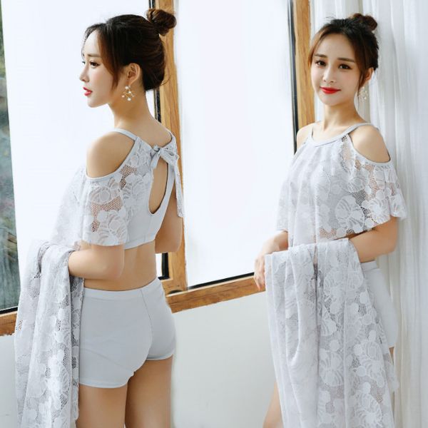 

suit split spring swimsuit women's bikini three piece set, White;black