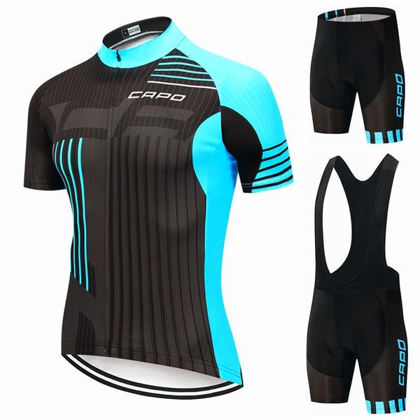 

racing sets 2021 capo pro cycling jerseys set men short sleeve shirt bib shorts breathable bike mountain mtb man clothes, Black;blue