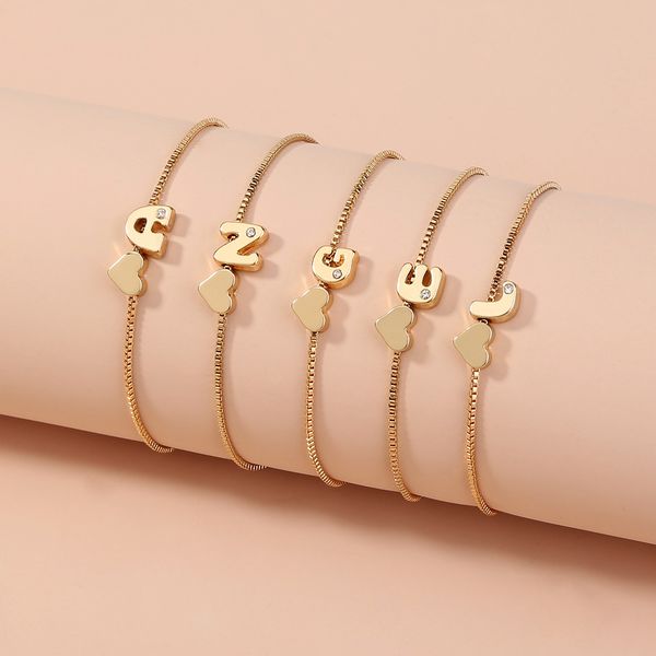 

1 pcs fashion girls gold color 26 a-z letter name heart bracelet bangle initial alphabet charms box chain bracelets for women gifts, Golden;silver