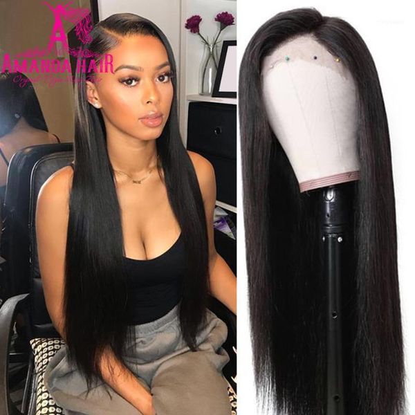 

straight human hair wigs 13x4 hd transparent laceÂ frontal wig amanda peruvian lace front for black women preplucked lace1, Black;brown