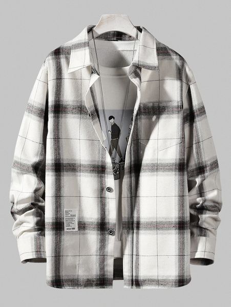 

men button front plaid flannel shirt i2ch#, White;black