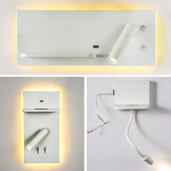 

wall lamps led lamp wireless charger board usb port charging bedroom reading light surface mounted bed night lights