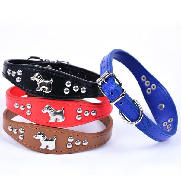 

fashion pu leather dog collar punk style cartoon adjusted pet necklace for medium and big roducts (brown,red,blue,black) collars & leashes