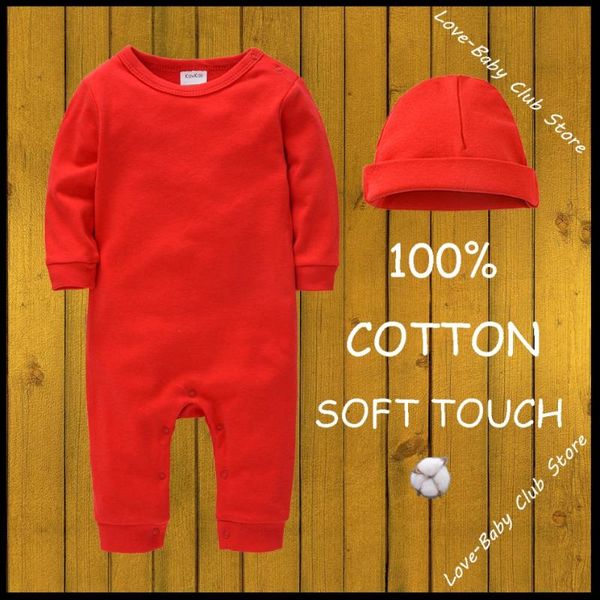 

pajamas baby girl set boy romper cap clothes infant hat soft 100% cotton clothing toddler roupa de bebes infantil growings, Blue;red